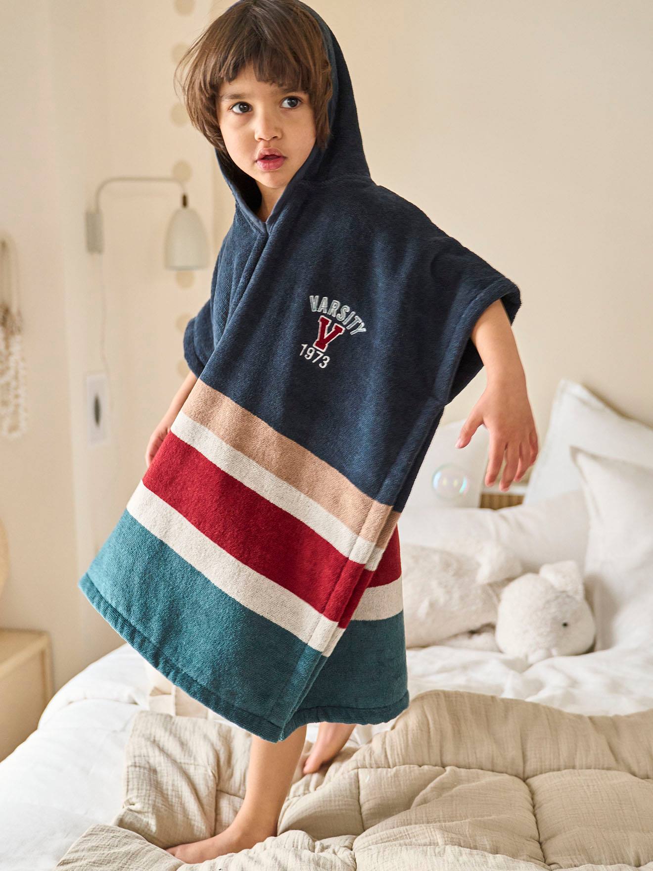 Badponcho DANDY blauw donker uni met decor