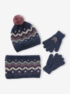 Meisje-Accessoires-Meisjesset muts + snood + wanten of handschoenen zachte jacquard