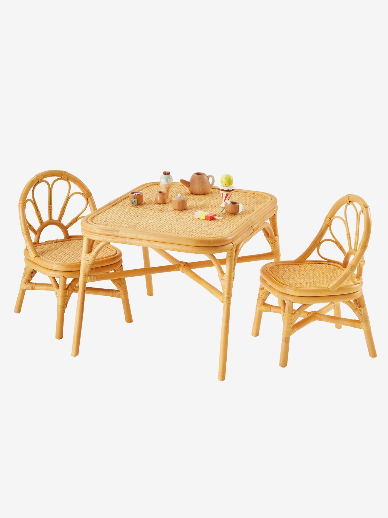 Set met 2 stoelen en tafel in rotan hout