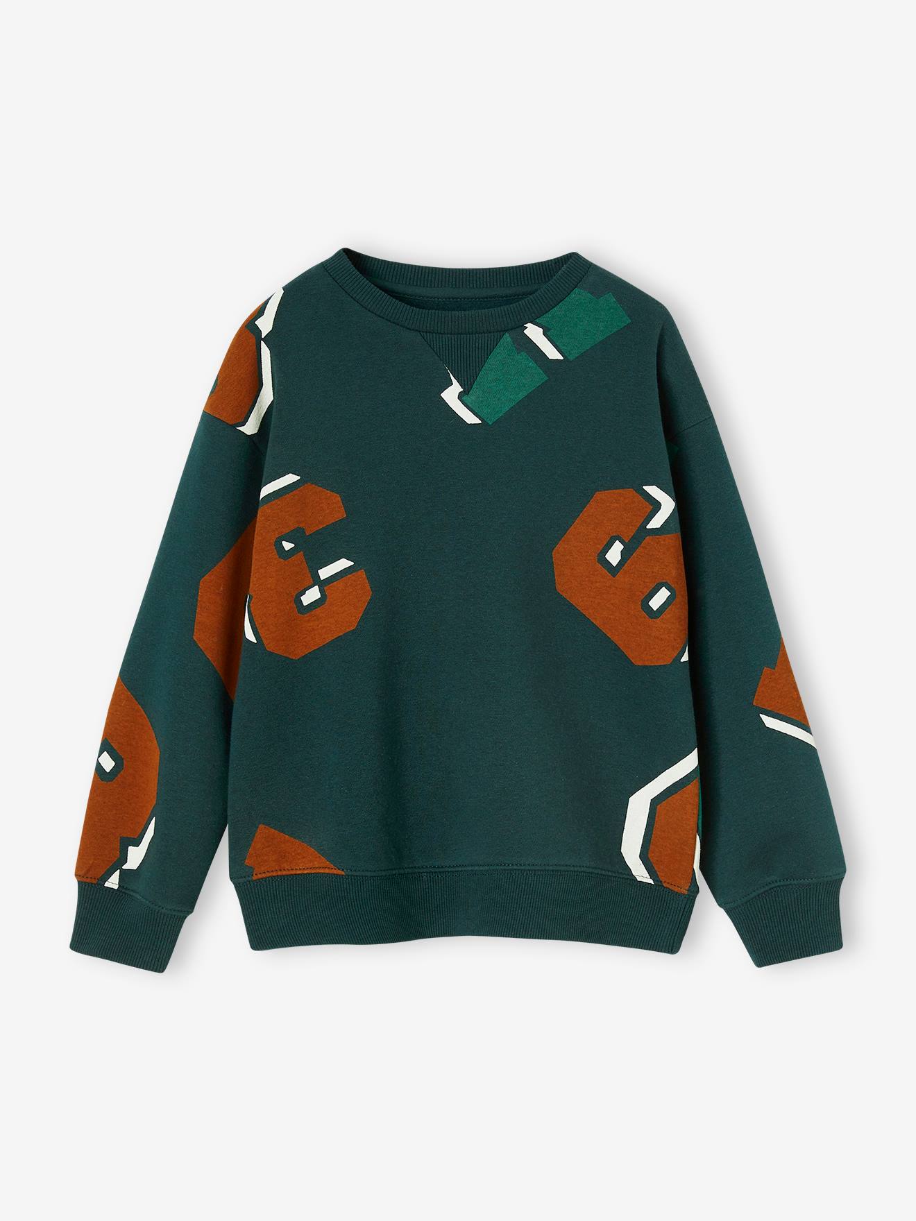 Sweatshirt voor jongens met ronde hals en maxi motiefjes dennen