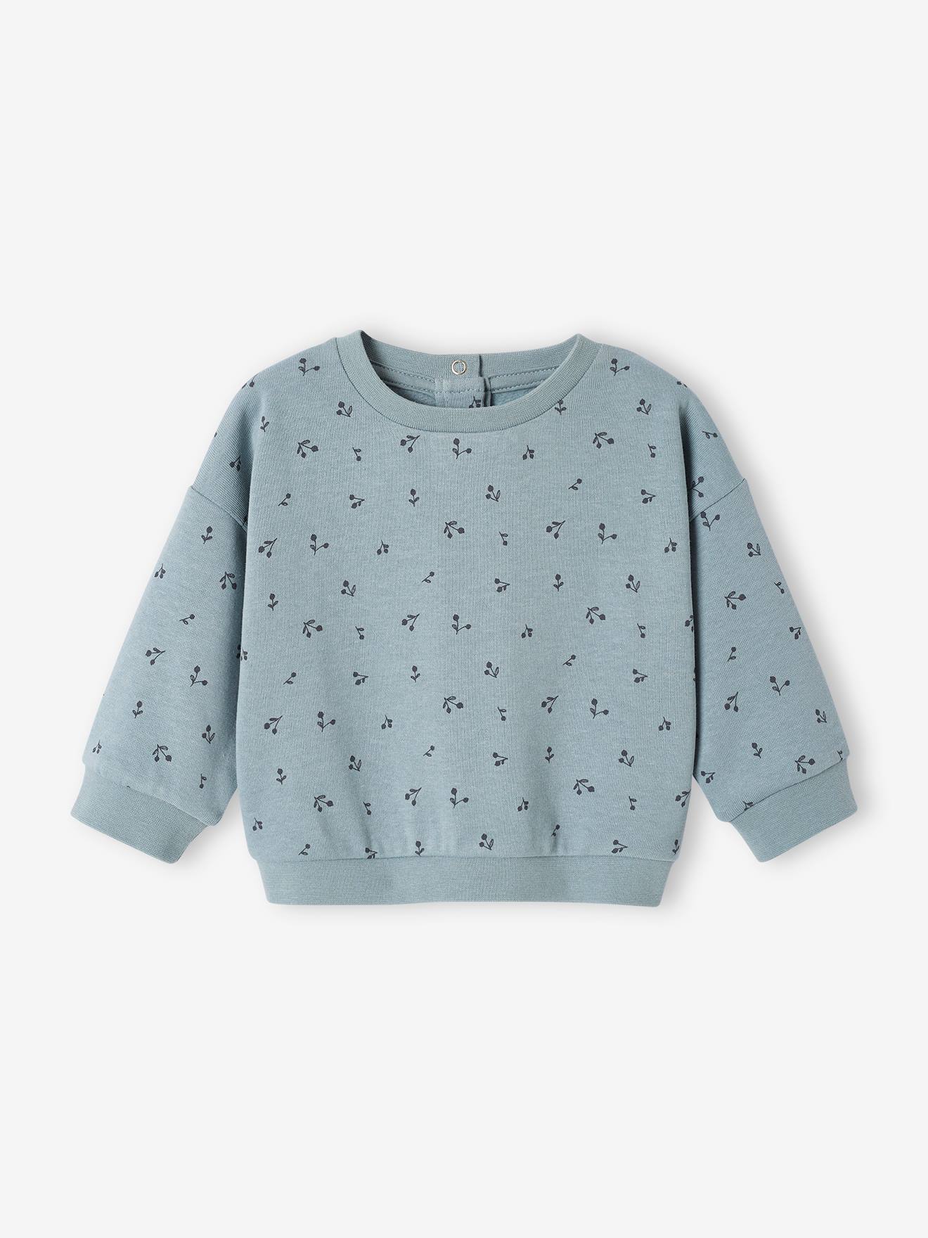 Basic sweater baby's met print grijsblauw
