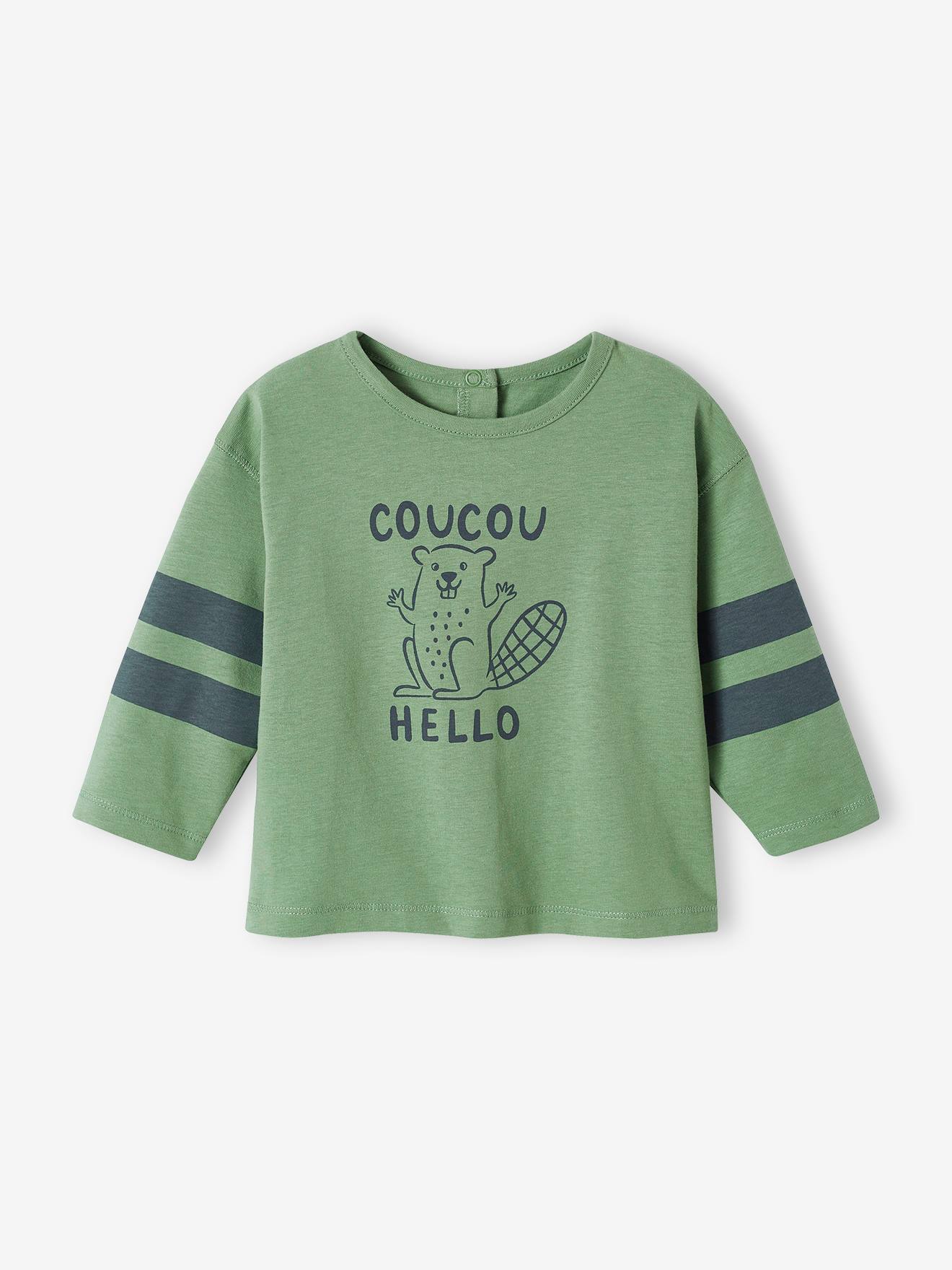 Gestreept baby-T-shirt met lange mouwen groen