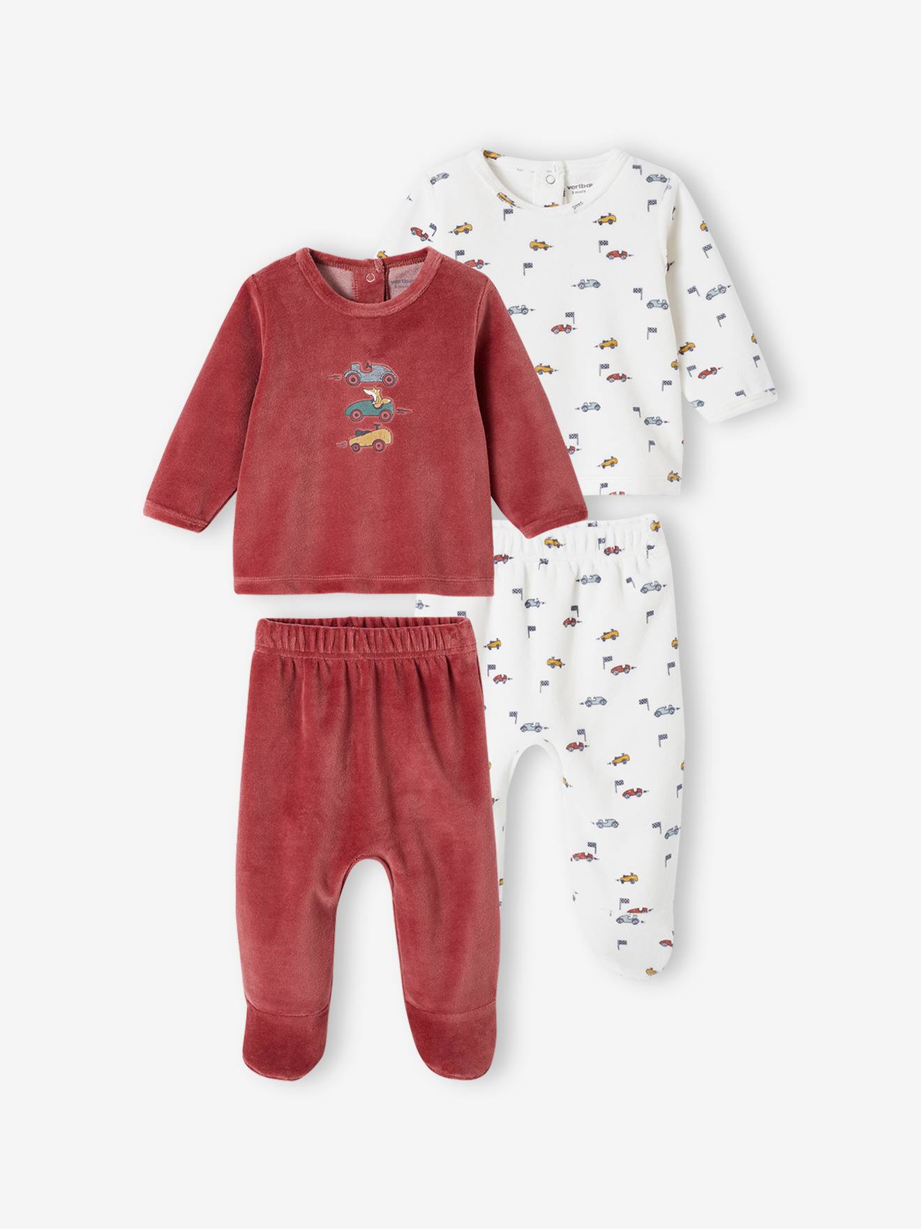 Set van 2 fluwelen 'bolide' babypyjama's terracotta