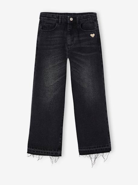 Wijde meisjesjeans met rafels aan de onderkant denimgrijs+gebleekt denim+hemelsblauw+jeansblauw+stone - vertbaudet enfant 