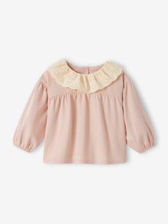 -Baby-T-shirt met lange mouwen en kraagje van broderie anglaise