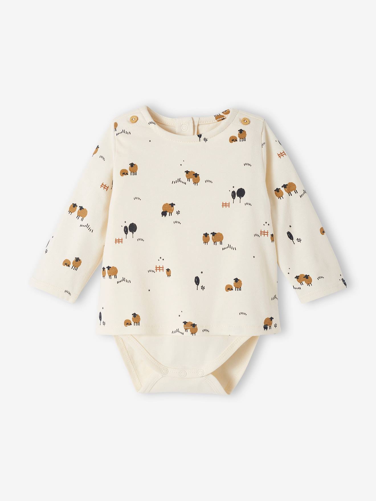 T-shirt romper "schapen" baby's met lange mouwen ecru