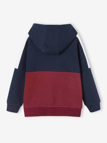 Sportieve sweater met rits en capuchon, colourblock effect, jongens bordeauxrood+dennen+gemêleerd grijs+okergeel - vertbaudet enfant 