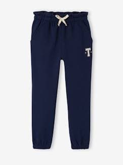 Meisje-Sport collectie-Molton joggingbroek voor meisjes met paperbag ceintuur