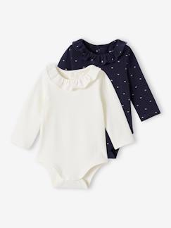 Baby-Body-Set van 2 rompers met claudinekraagje en lange mouwen