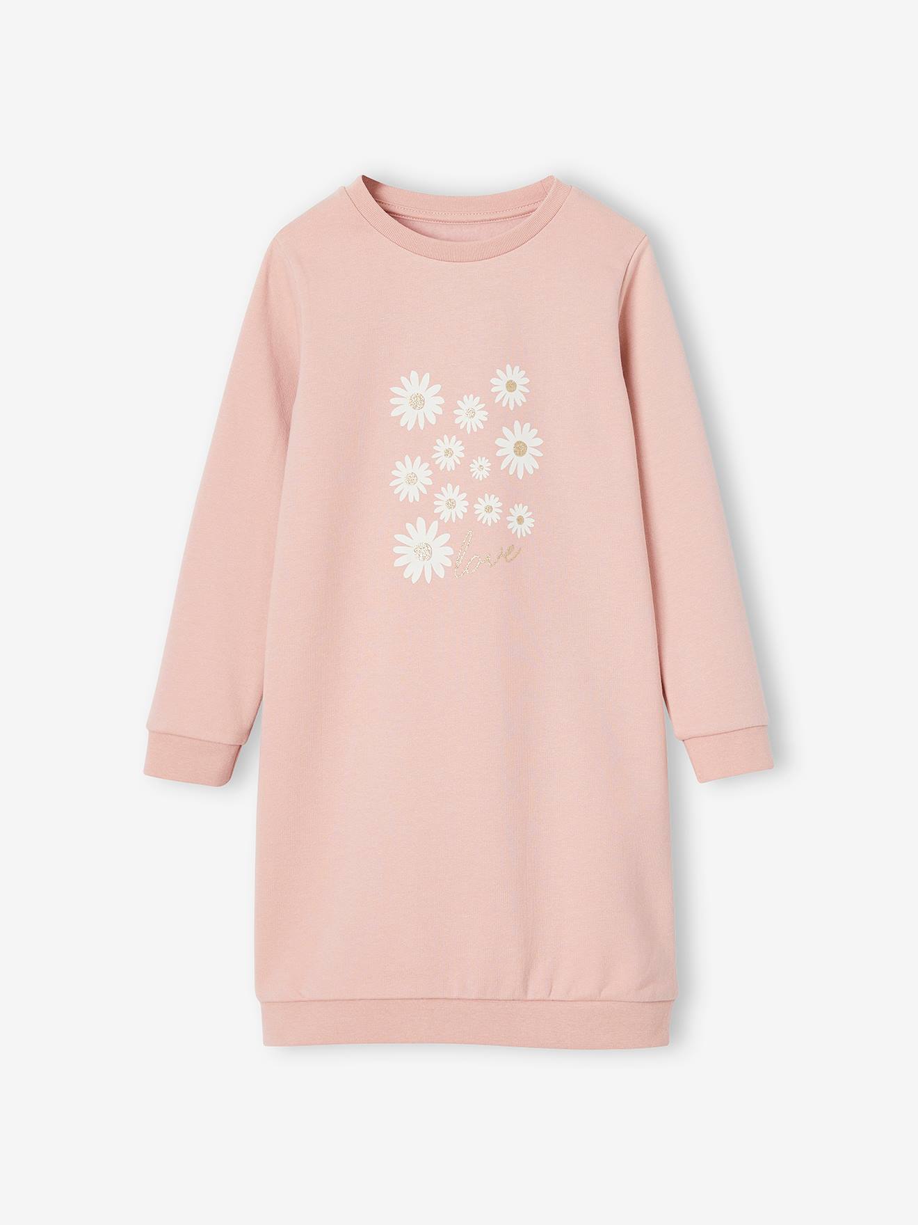 Basics fleece meisjesjurk roze (poederkleur)