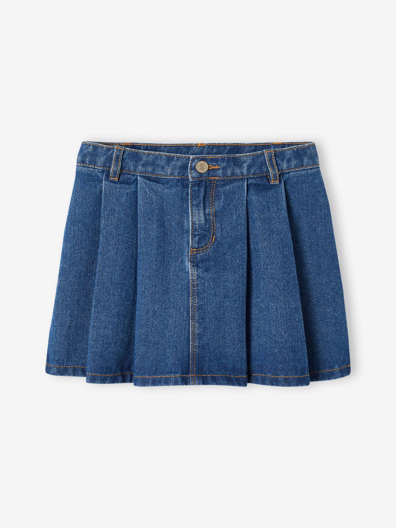 Meisjesplooirok van jeans stone