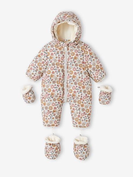 Combipakje met bloemen voor baby met fleece voering LICHTBEIGE MET PRINT - vertbaudet enfant 