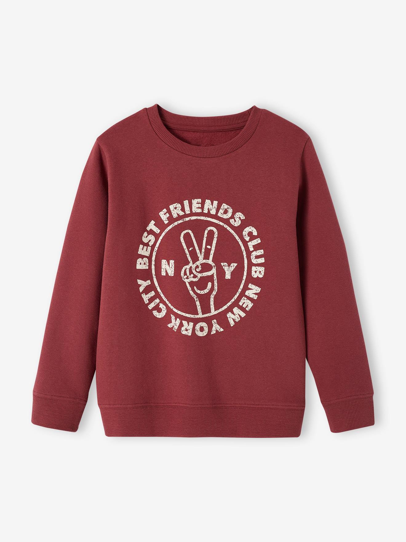 Jongenssweater Basics met grafische motieven bordeauxrood