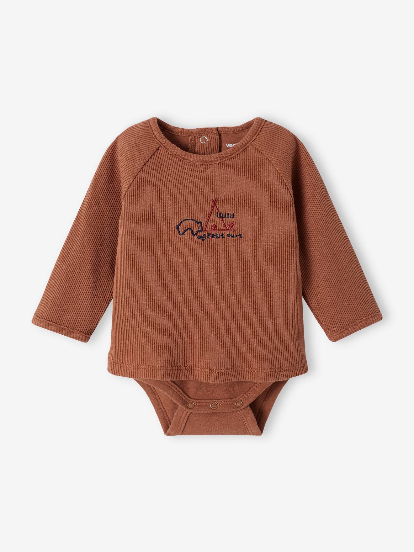 T-shirt-body met lange mouwen "Petit ours" voor baby's chocoladebruin