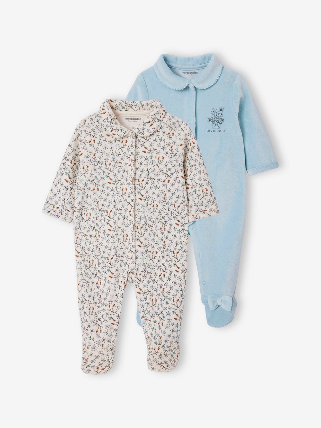 Set van 2 fluwelen pyjamapakjes hemelsblauw