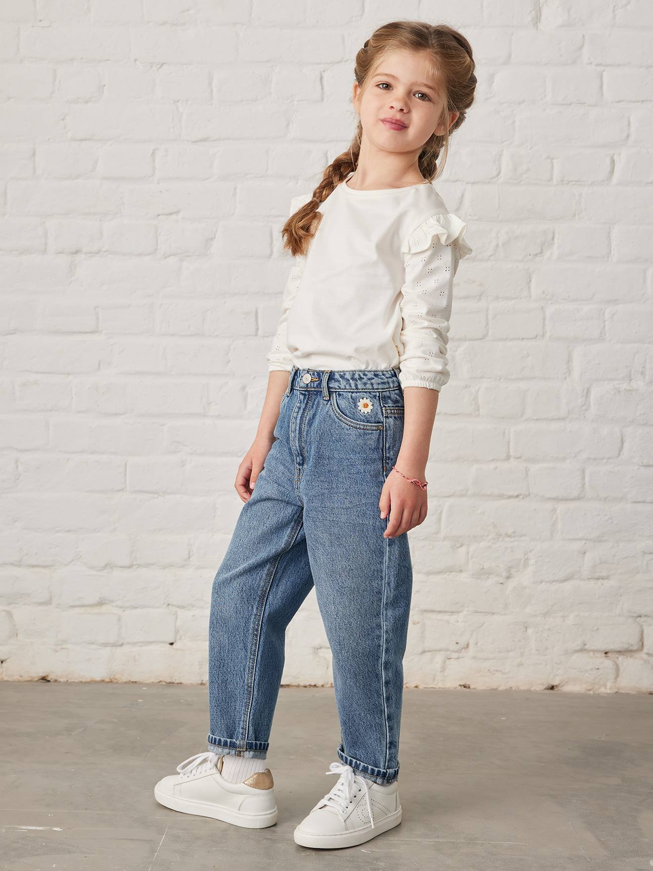 Losse boyfriendjeans voor meisjes. stone