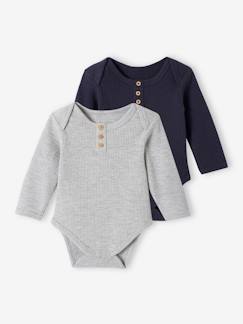 Baby-Body-Set van 2 babyrompertjes met lange mouwen honinggraat