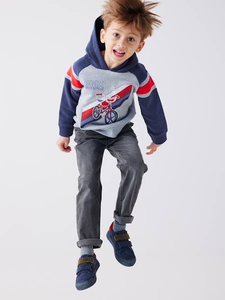 Onverwoestbare rechte relaxjeans jongens, eenvoudig aan te trekken denimgrijs+ongewassen denim+stone - vertbaudet enfant 