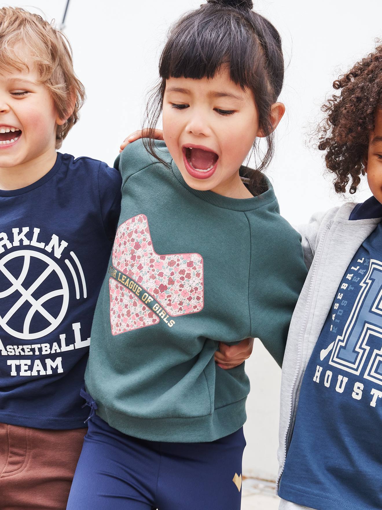 Sportset voor meisjes met molton sweater + legging van technisch materiaal groen afbeelding