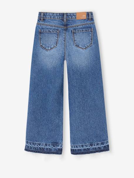 Wijde meisjesjeans met rafels aan de onderkant denimgrijs+gebleekt denim+hemelsblauw+jeansblauw+stone - vertbaudet enfant 