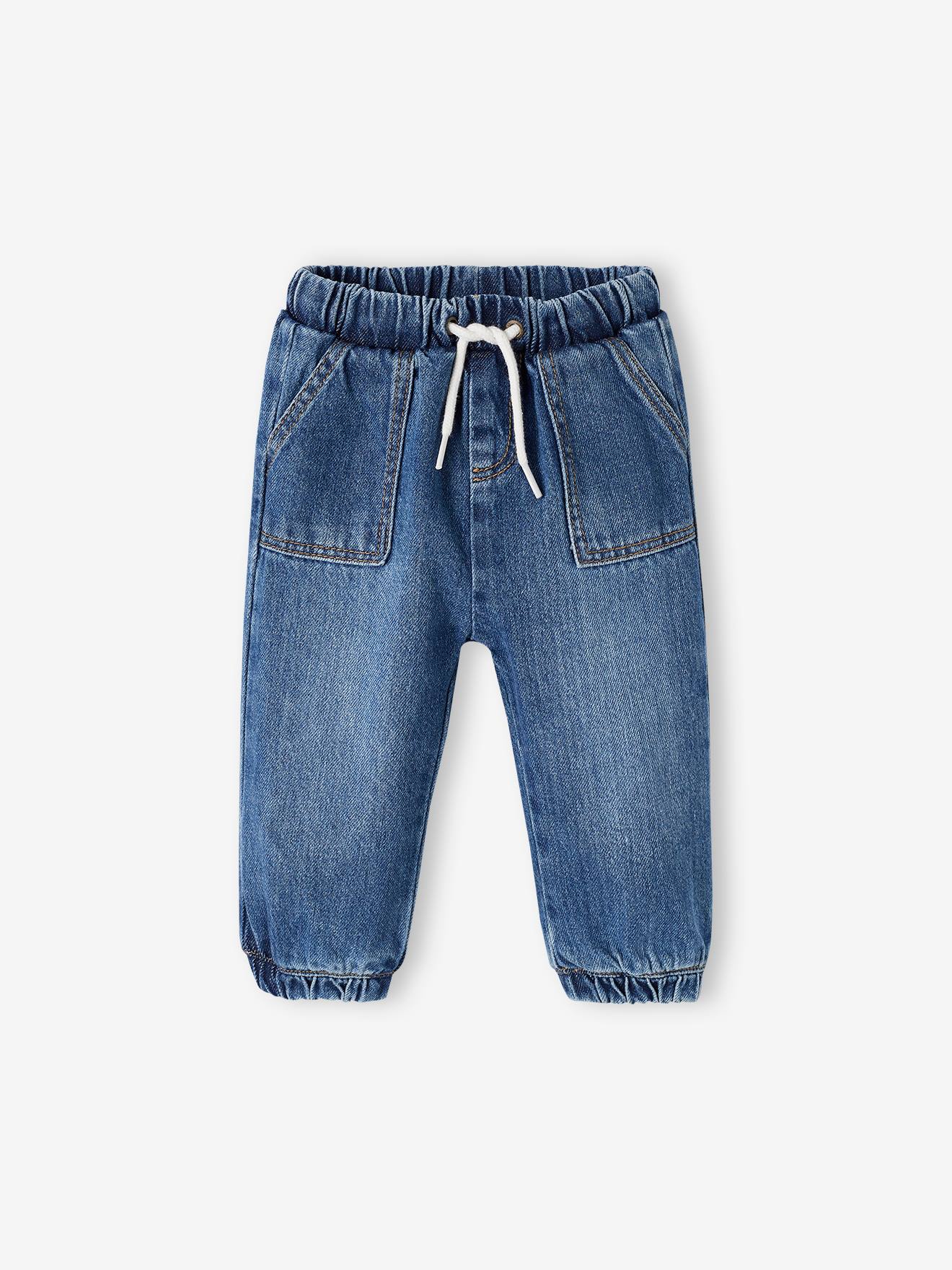 Babybroek van denim met joggingpasvorm stone