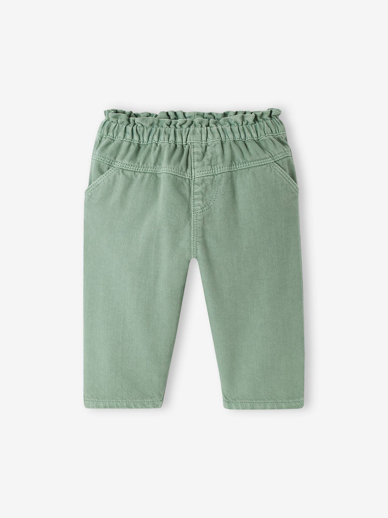 Babybroek van twill met elastische tailleband groen