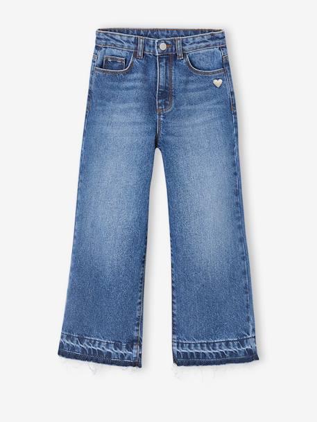 Wijde meisjesjeans met rafels aan de onderkant denimgrijs+gebleekt denim+hemelsblauw+jeansblauw+stone - vertbaudet enfant 