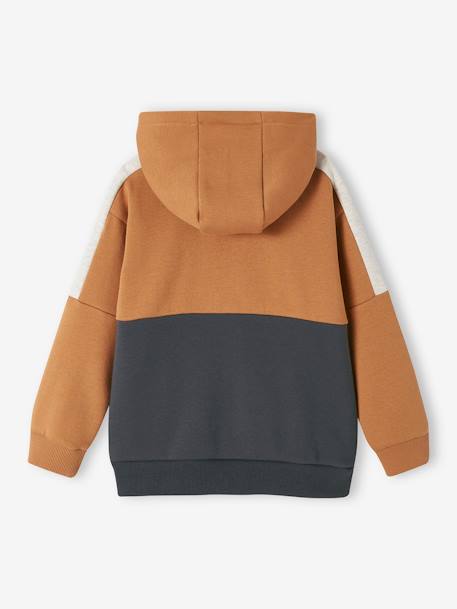 Sportieve sweater met rits en capuchon, colourblock effect, jongens bordeauxrood+dennen+gemêleerd grijs+okergeel - vertbaudet enfant 