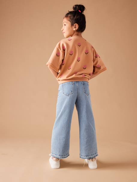 Wijde meisjesjeans met rafels aan de onderkant denimgrijs+gebleekt denim+hemelsblauw+jeansblauw+stone - vertbaudet enfant 