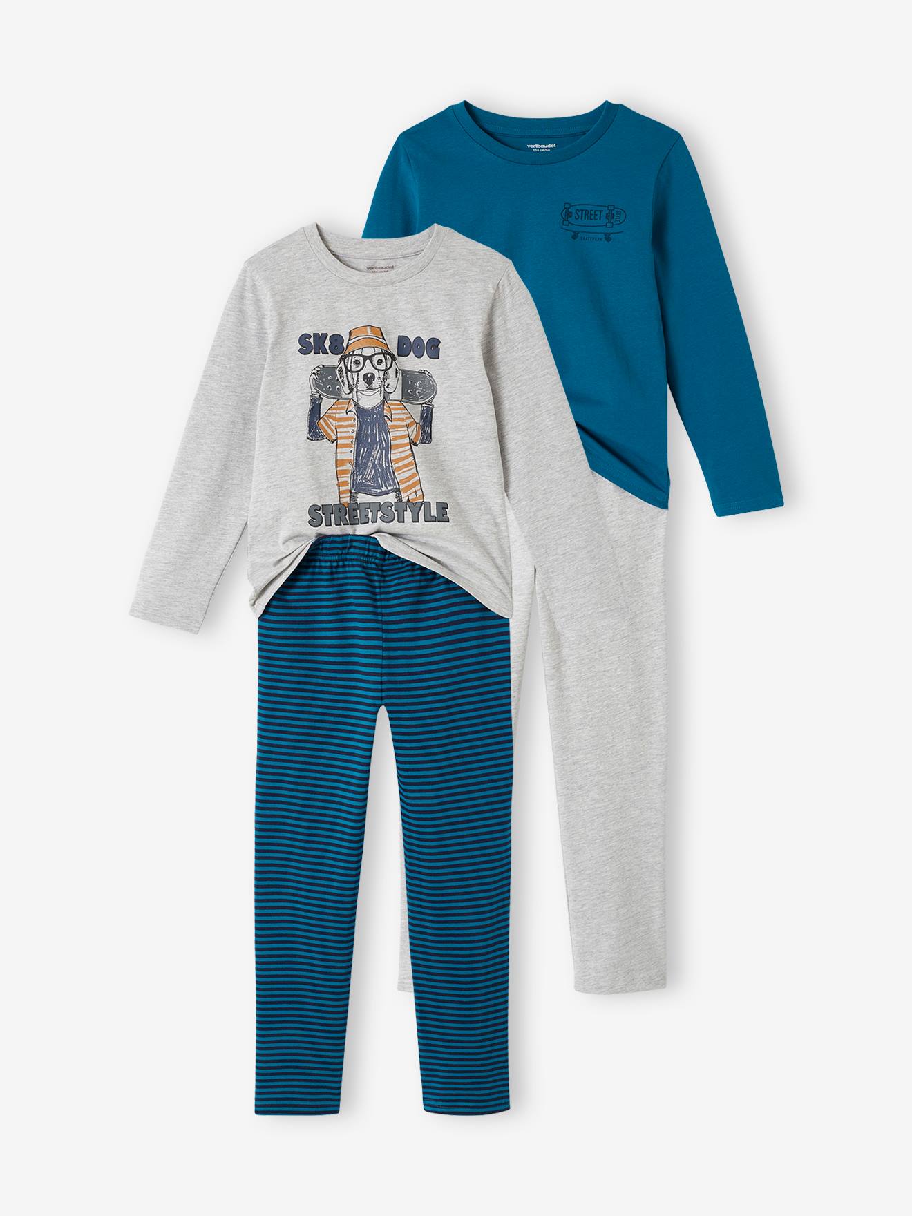 Set van 2 BASICS "Skater Dog" pyjama's voor jongens groenblauw