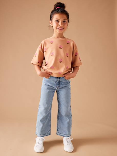 Wijde meisjesjeans met rafels aan de onderkant denimgrijs+gebleekt denim+hemelsblauw+jeansblauw+stone - vertbaudet enfant 