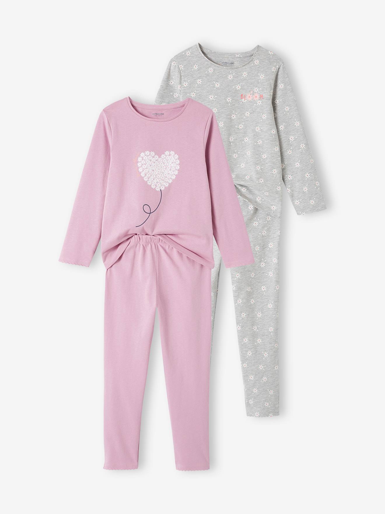 Set van 2 pyjama's met margrietjes voor meisjes lila