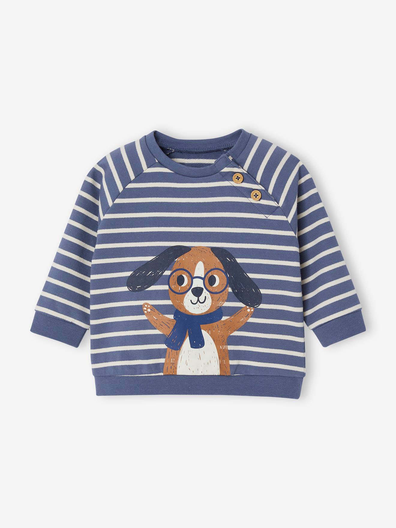 Gestreept sweatshirt van molton baby blauw, gestreept