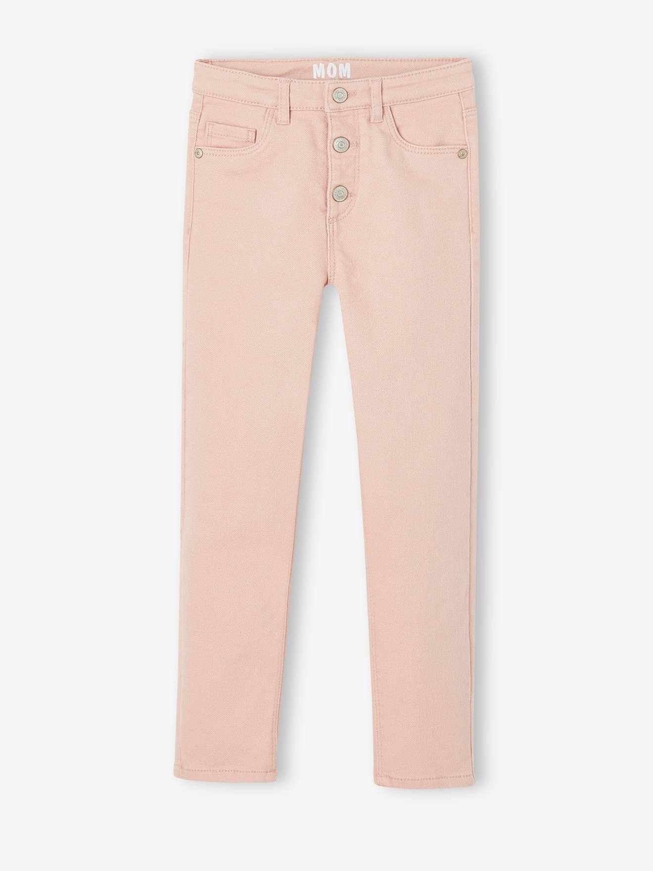 Broek Mom fit MorphologiK Fin meisjes roze (poederkleur)