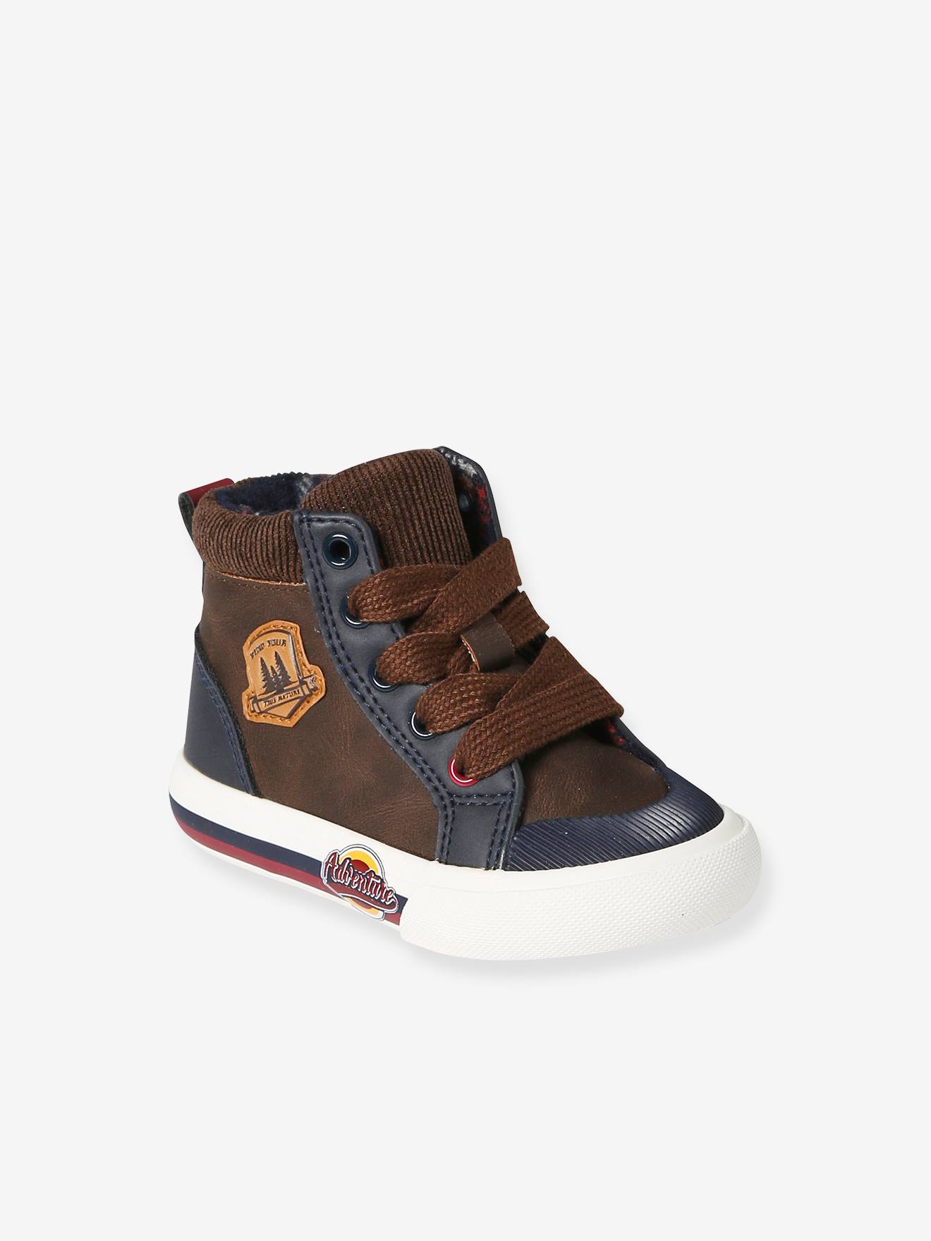 Hoge sneakers met veters en rits bruin