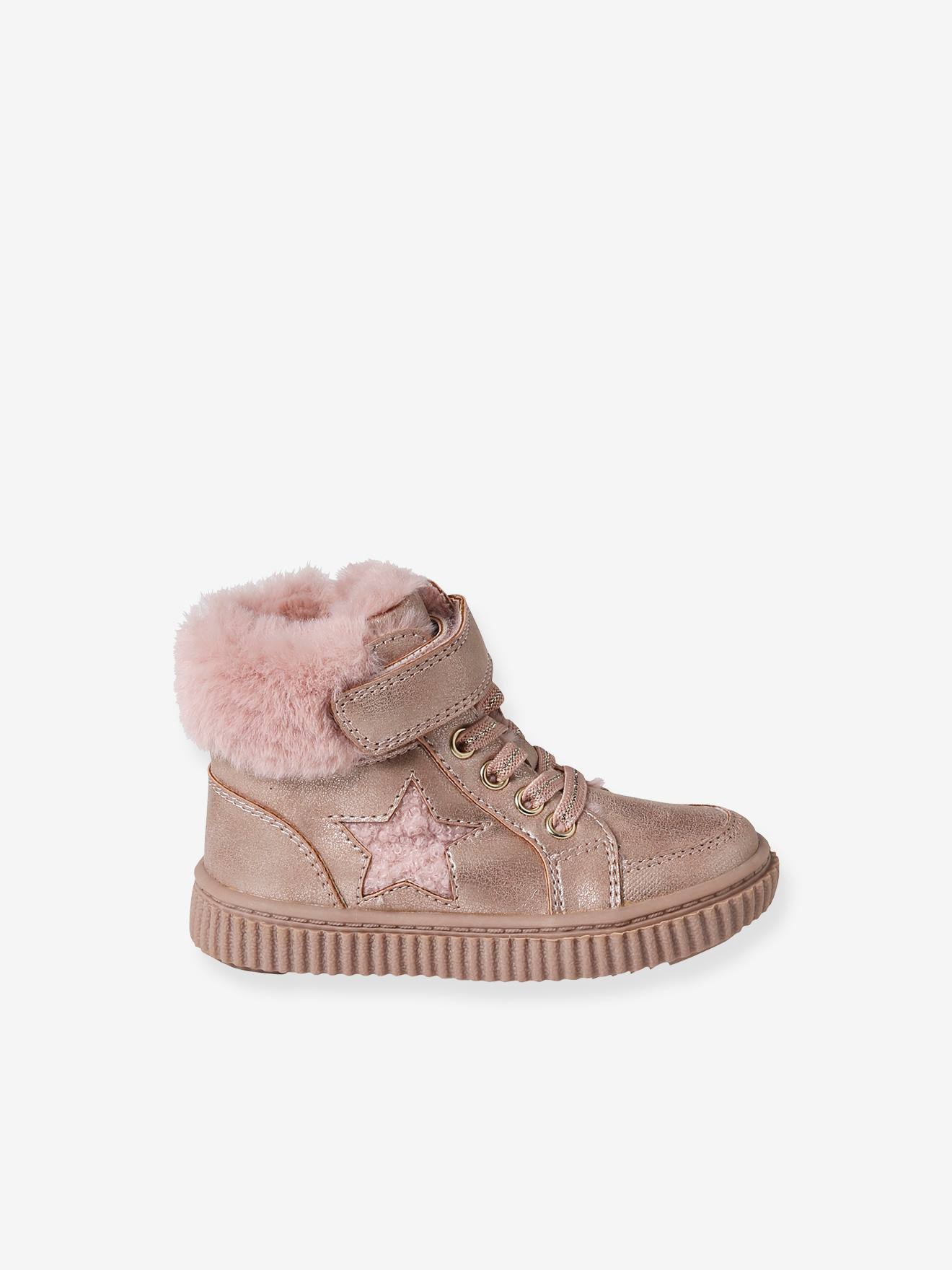 Gevoerde sneakers met veters klittenband en ritssluiting voor baby s nude