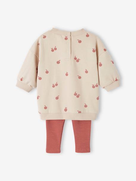 Set met babyjurkje + legging om te personaliseren goudbeige+rozen+saliegroen - vertbaudet enfant 