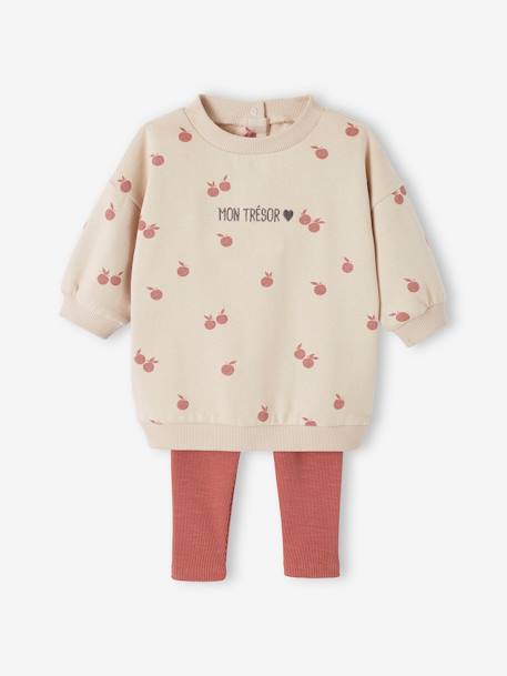 Set met babyjurkje + legging om te personaliseren goudbeige+rozen+saliegroen - vertbaudet enfant 