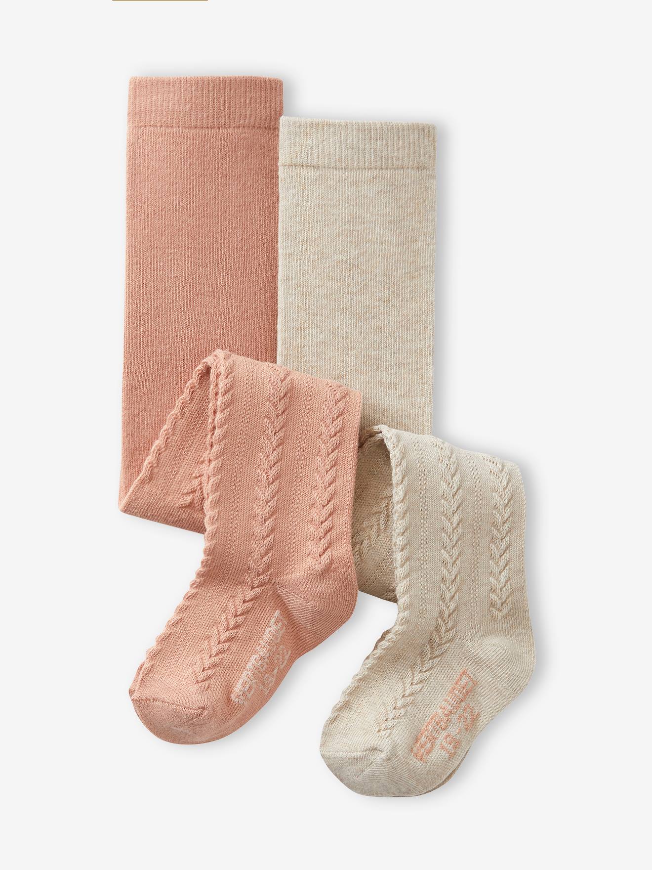 Set met 2 paar maillots in tricot met gedraaide steek voor babymeisjes gemêleerd beige