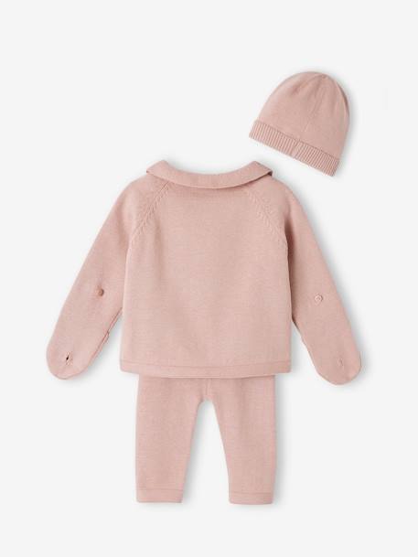 Gebreid babyvestje + legging + mutsje leigrijs+zachtpaars - vertbaudet enfant 