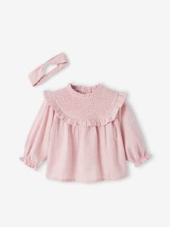 Baby-Overhemd, blouse-Babyblouse met smokwerk en bijpassende hoofdband