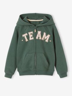 Meisje-Trui, vest, sweater-Sportsweater met rits en capuchon met "Team" motief meisjes