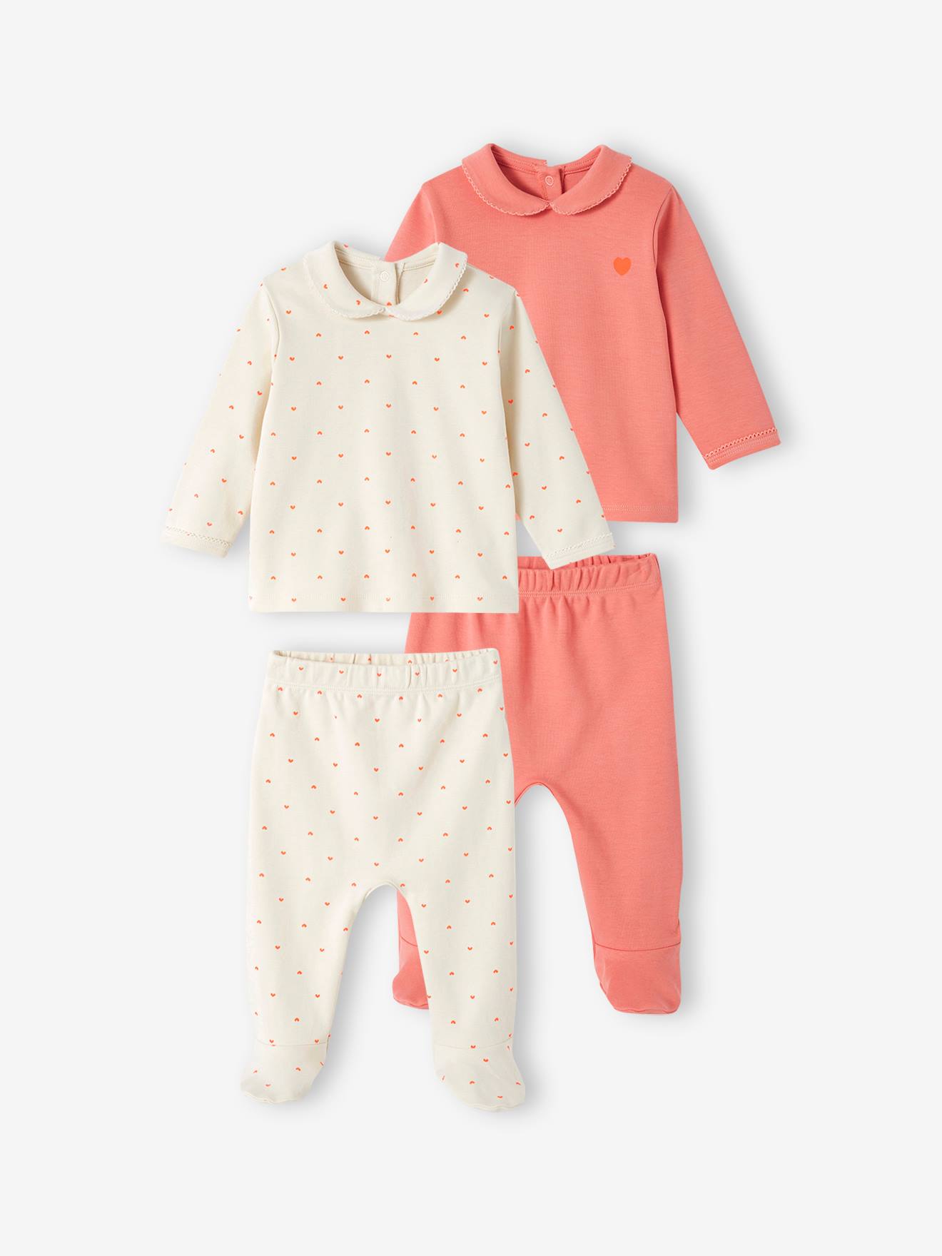 Set van 2 interlock babypyjama's met hartjes ecru