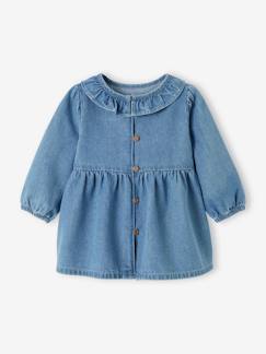 -Denim babyjurk met kraag met ruches