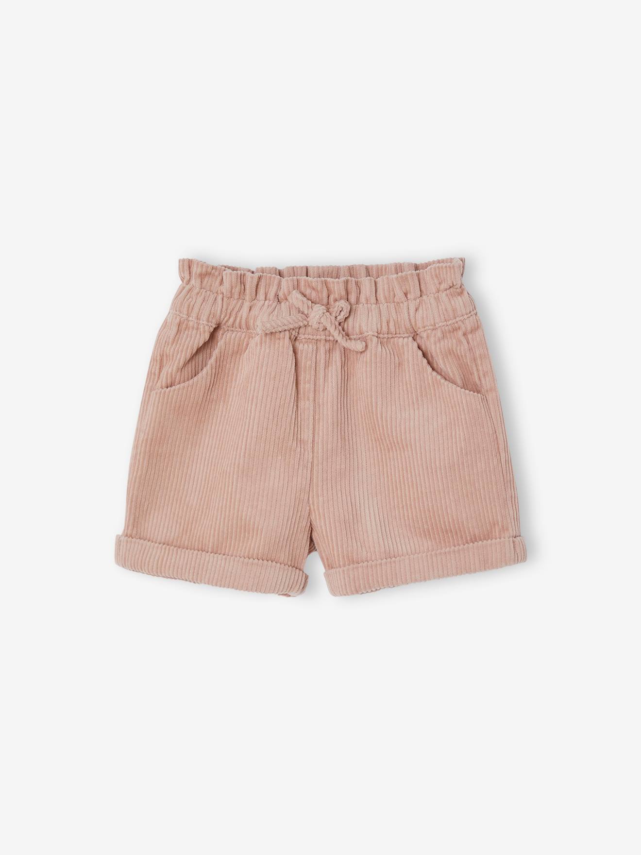 Corduroy short voor meisjesbaby roze (poederkleur)