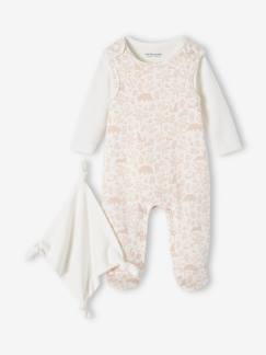 Baby-3-delige set boxpakje + romper + knuffel van biologisch katoen