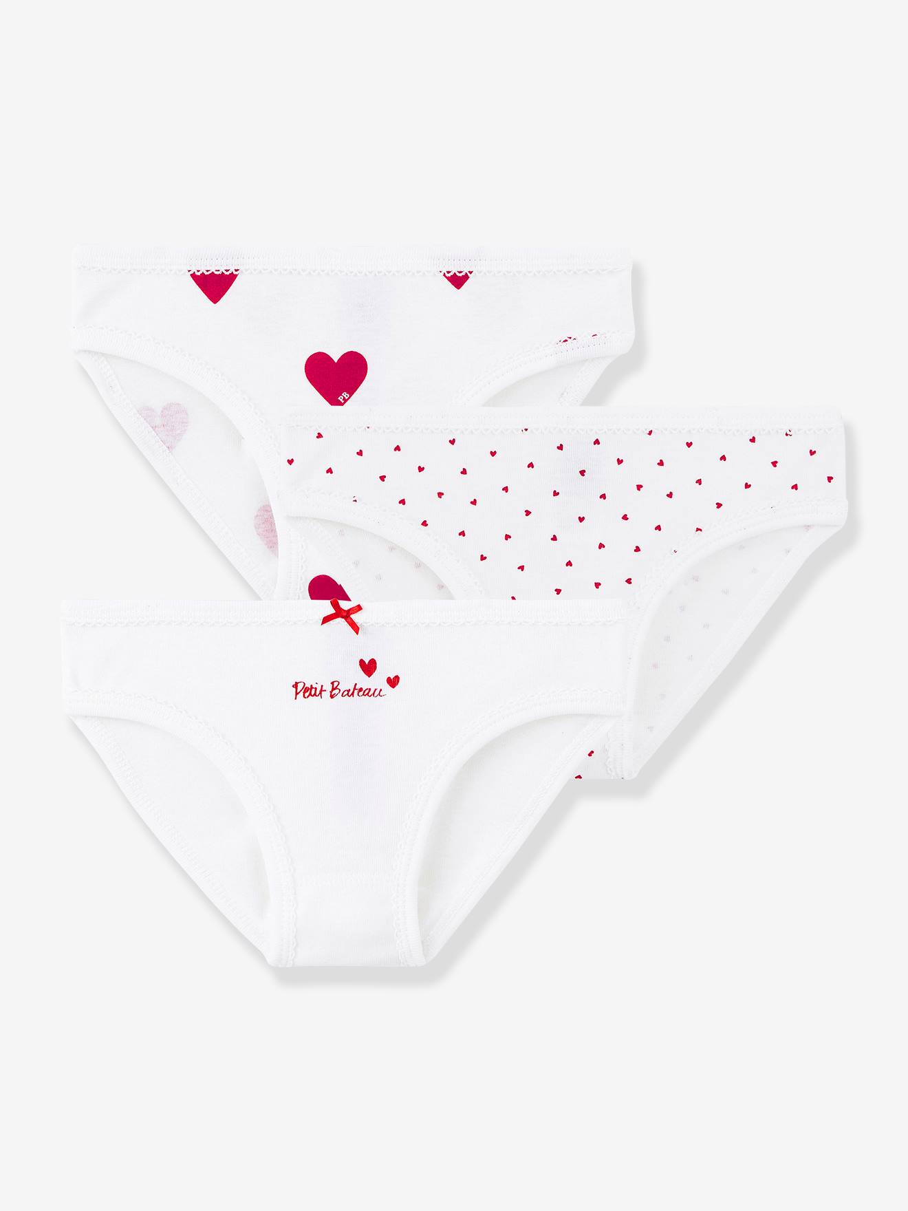 Set van 3 katoenen slipjes met hartjes voor meisjes - PETIT BATEAU witte hartjes