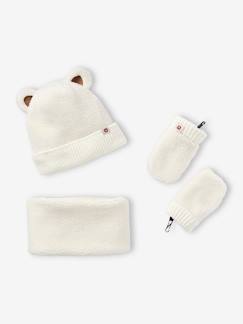 -Set voor babyjongen 'Bear Mood' met muts + snood + wanten  van sherpa