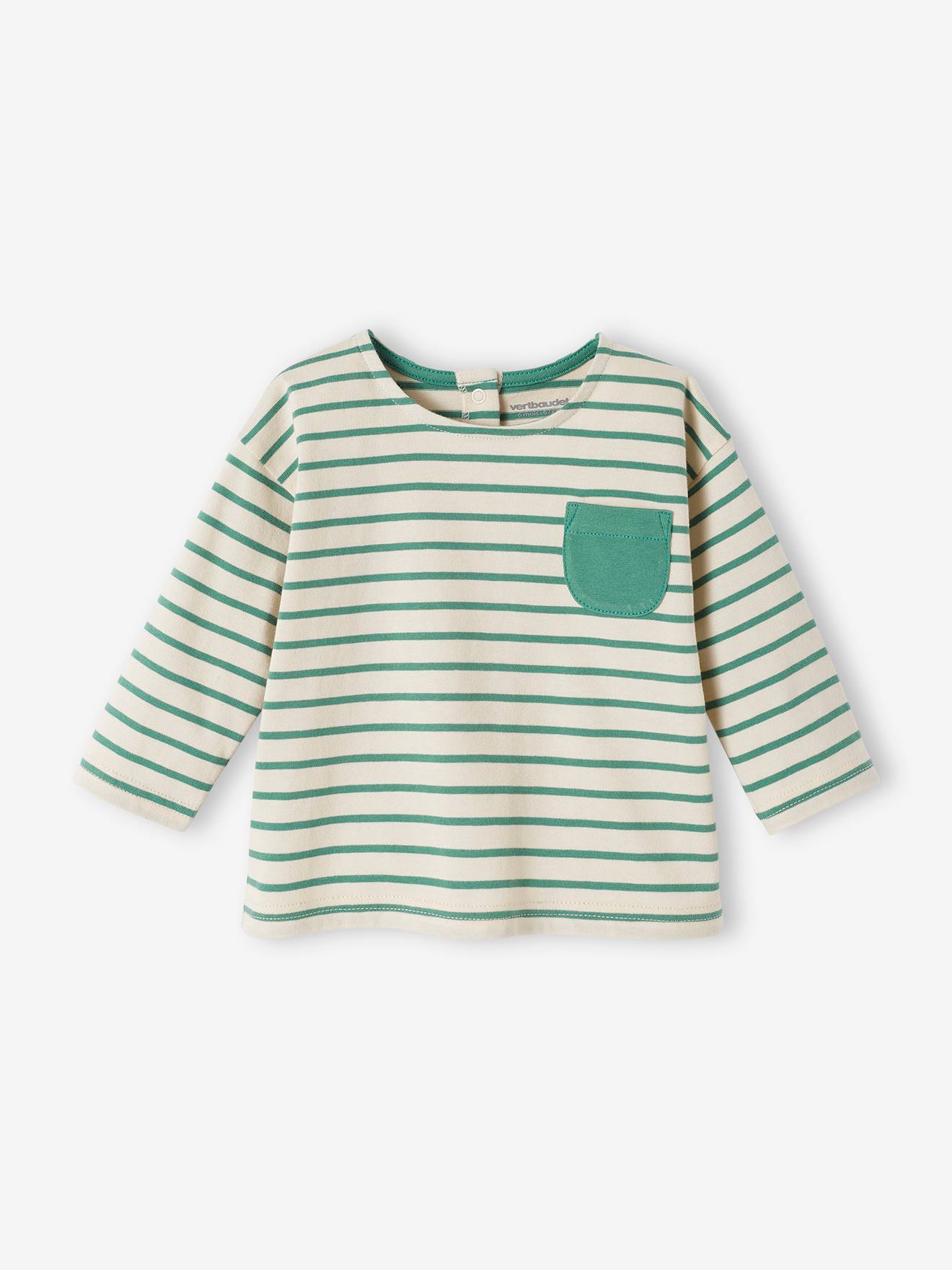 Gestreept T-shirt baby met lange mouwen groen, gestreept