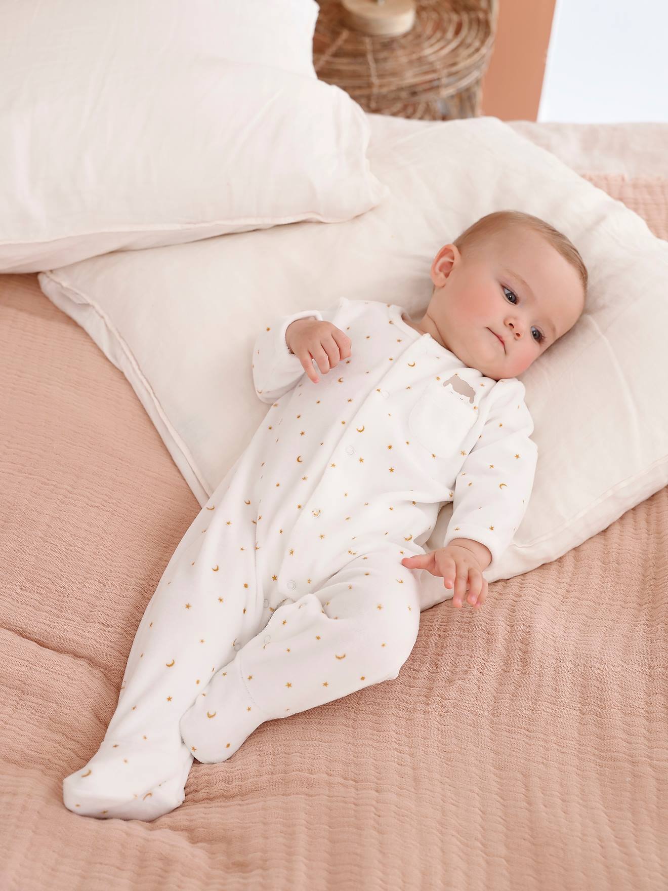 Slaappakje schaap voor baby's van fluweel eenvoudige opening ecru afbeelding